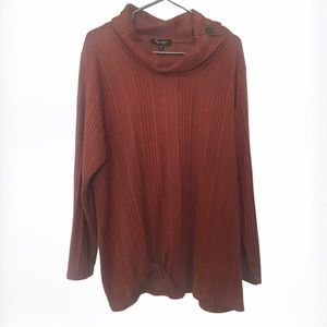 LILY MORGAN Ribbed Rust Knit Cowl Neck Button Collar Sweater